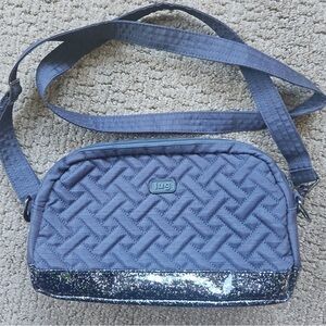 lug Quilted Crossbody Bag in gray with Glitter Trim